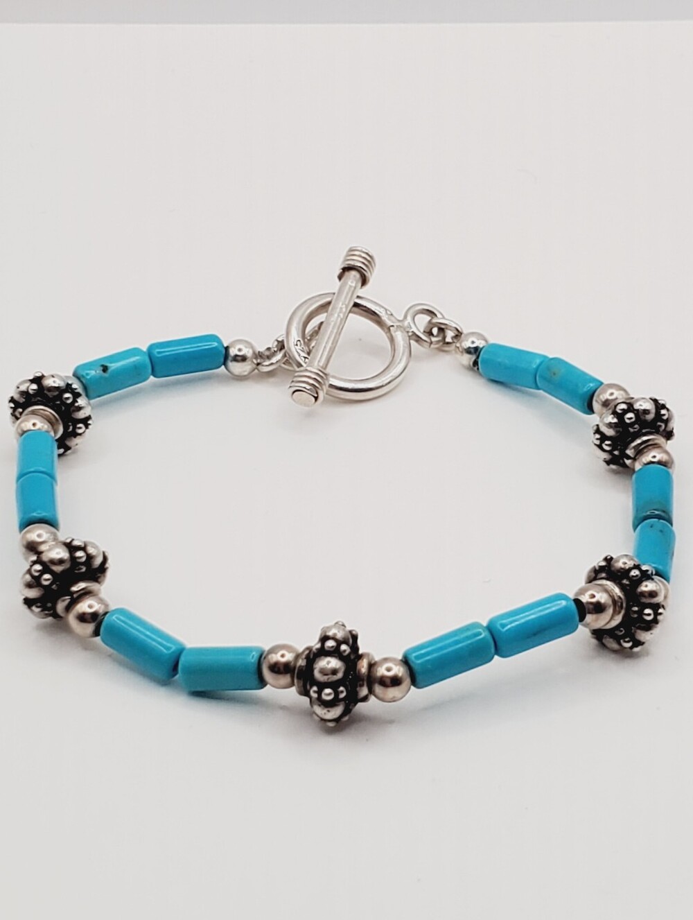 Genuine Turquoise Beaded Accent 925 Sterling Silver Bracelet - Women Jewelry